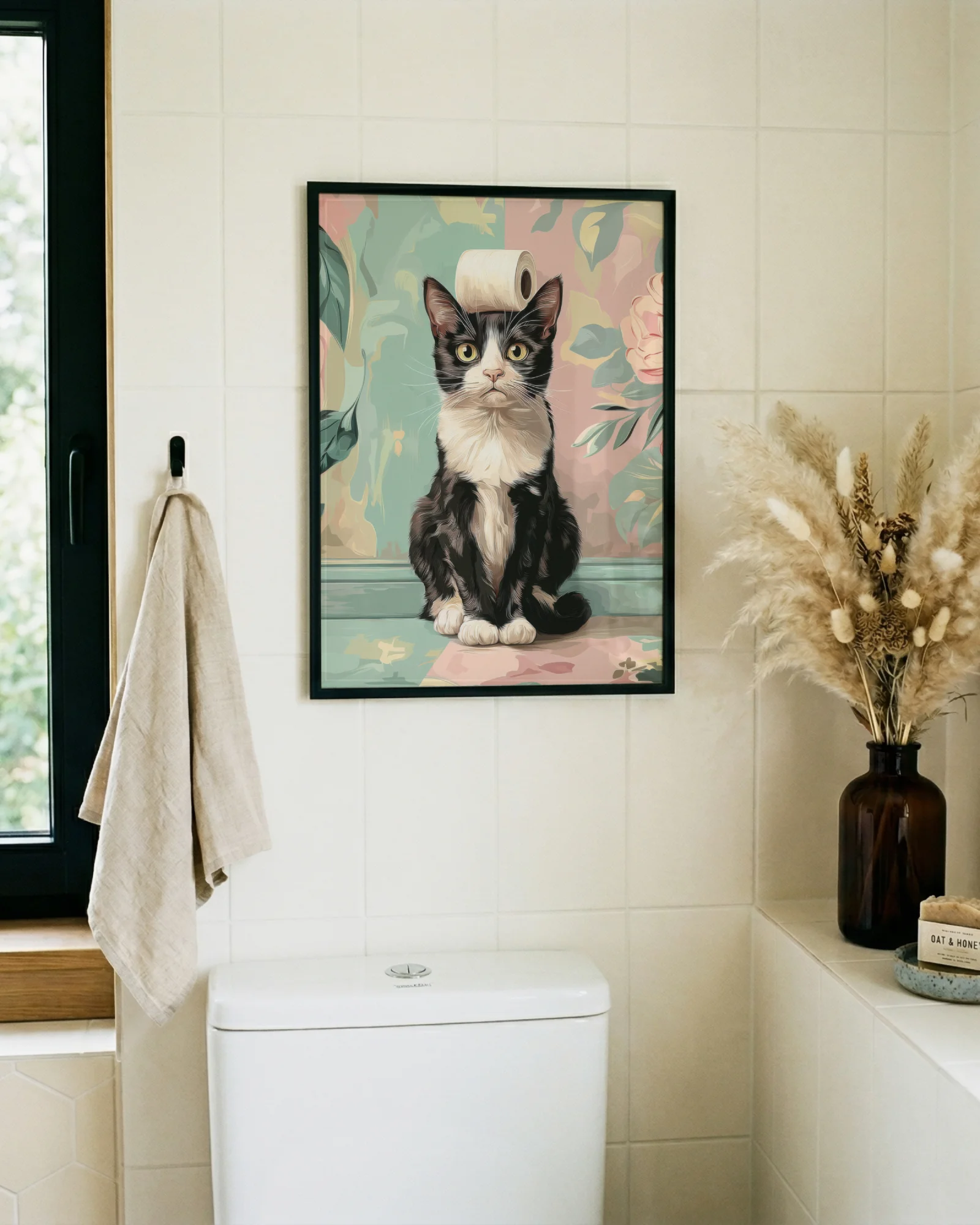 Tuxedo Cat Bathroom Printable Poster Set of 6