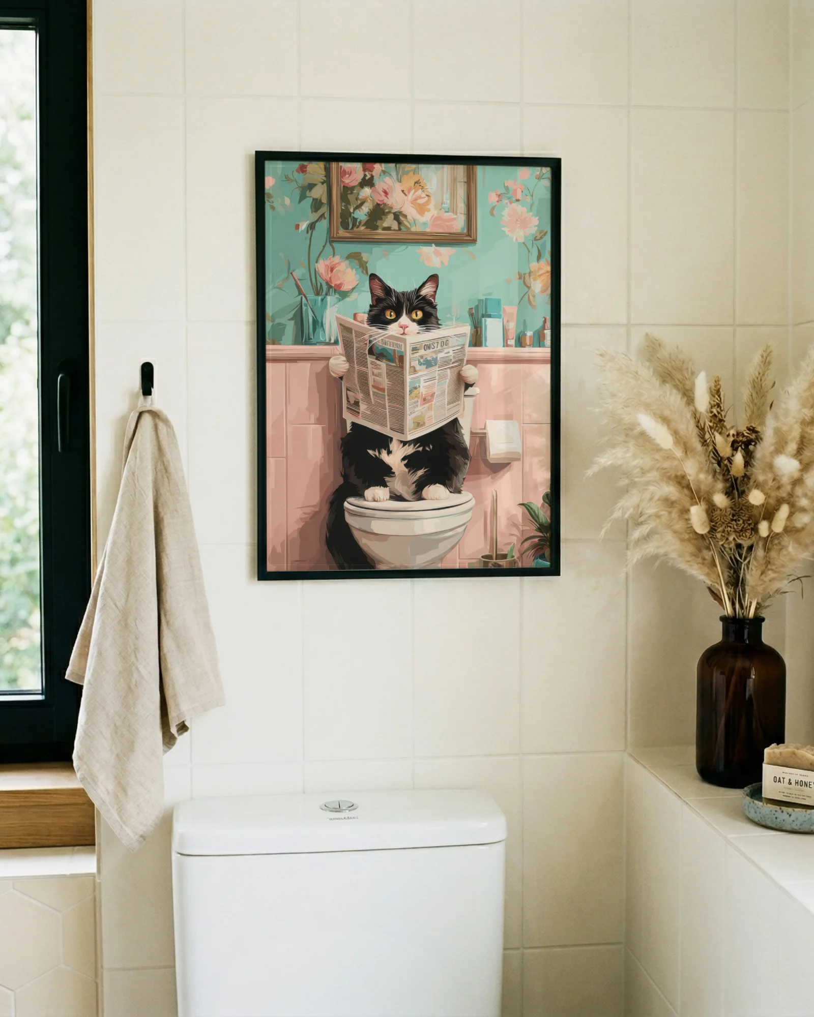 Tuxedo Cat on Toilet Bathroom Printable Poster