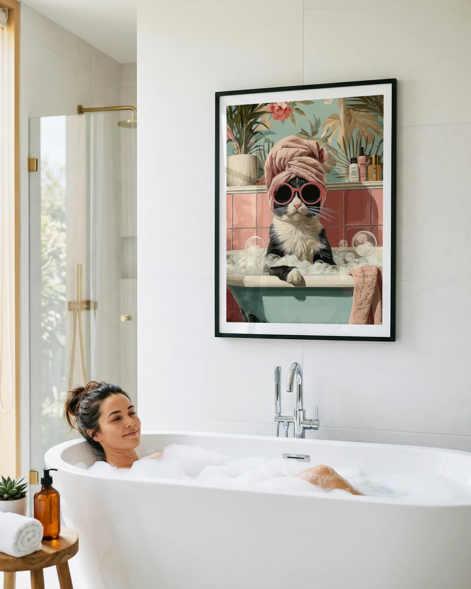 Tuxedo Cat Bathroom Printable Poster Set of 6