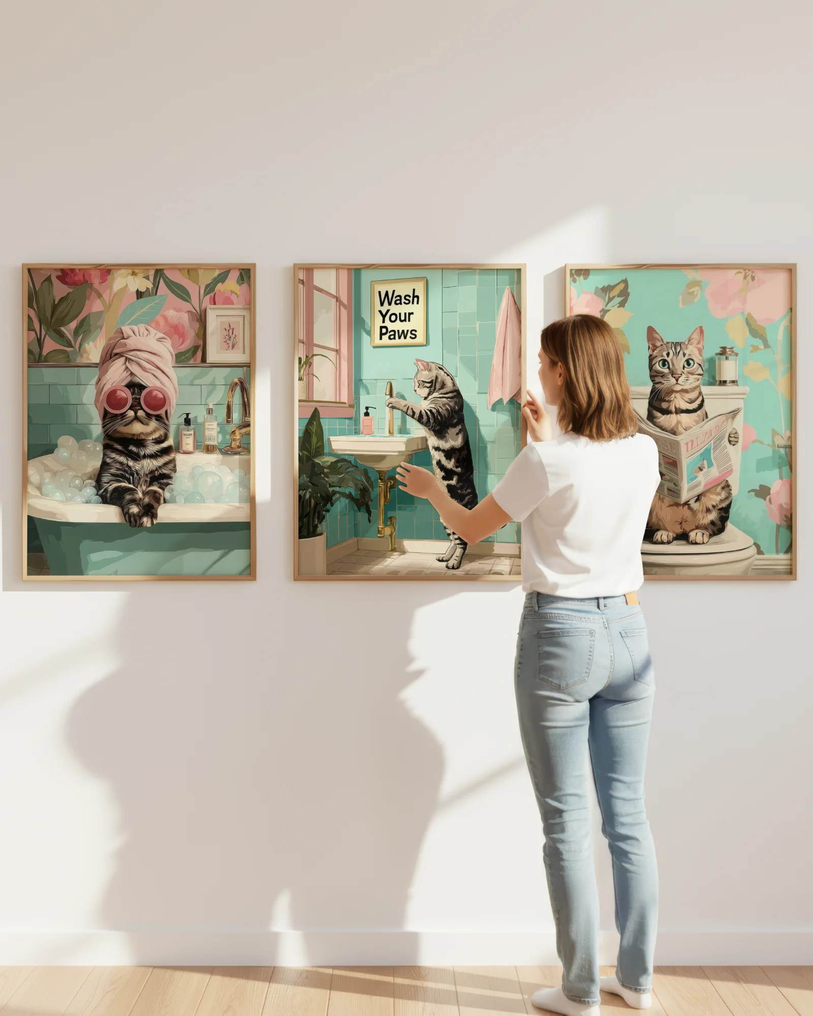American Shorthair Cat Bathroom Printable Posters Set of 3 No.1