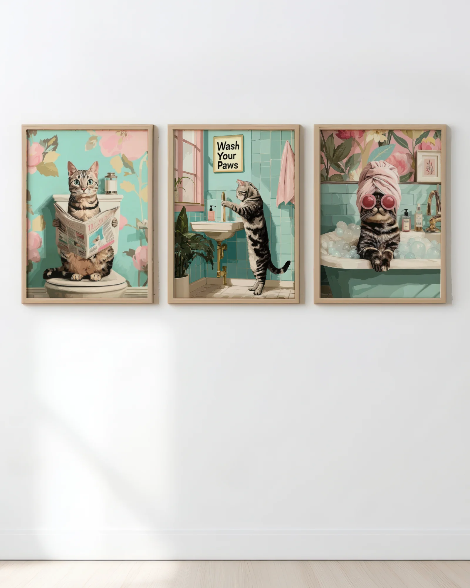 American Shorthair Cat Bathroom Printable Posters Set of 3 No.1