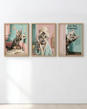 American Shorthair Cat Bathroom Printable Posters Set of 3 No.2