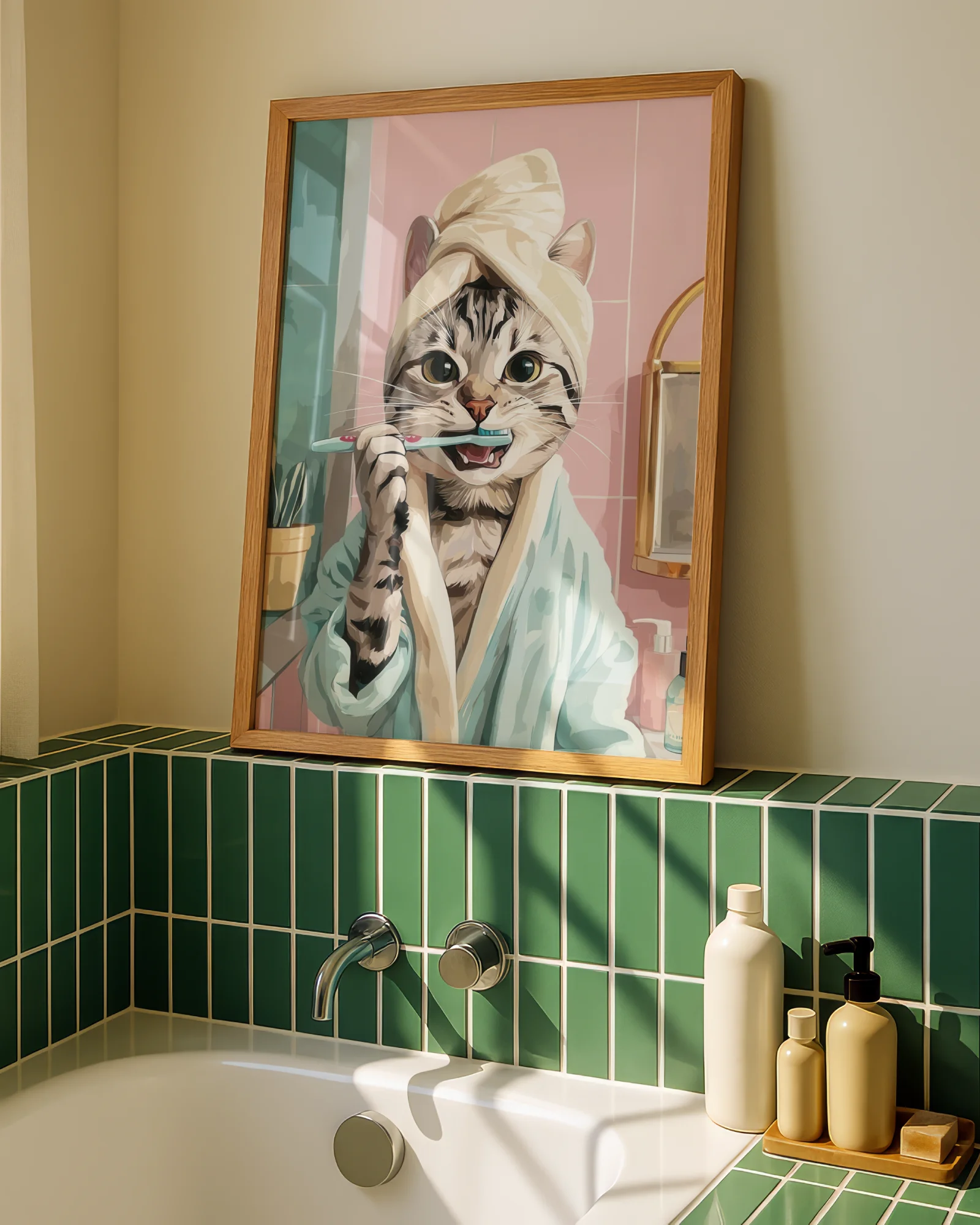 American Shorthair Cat Brushing Teeth Printable Poster