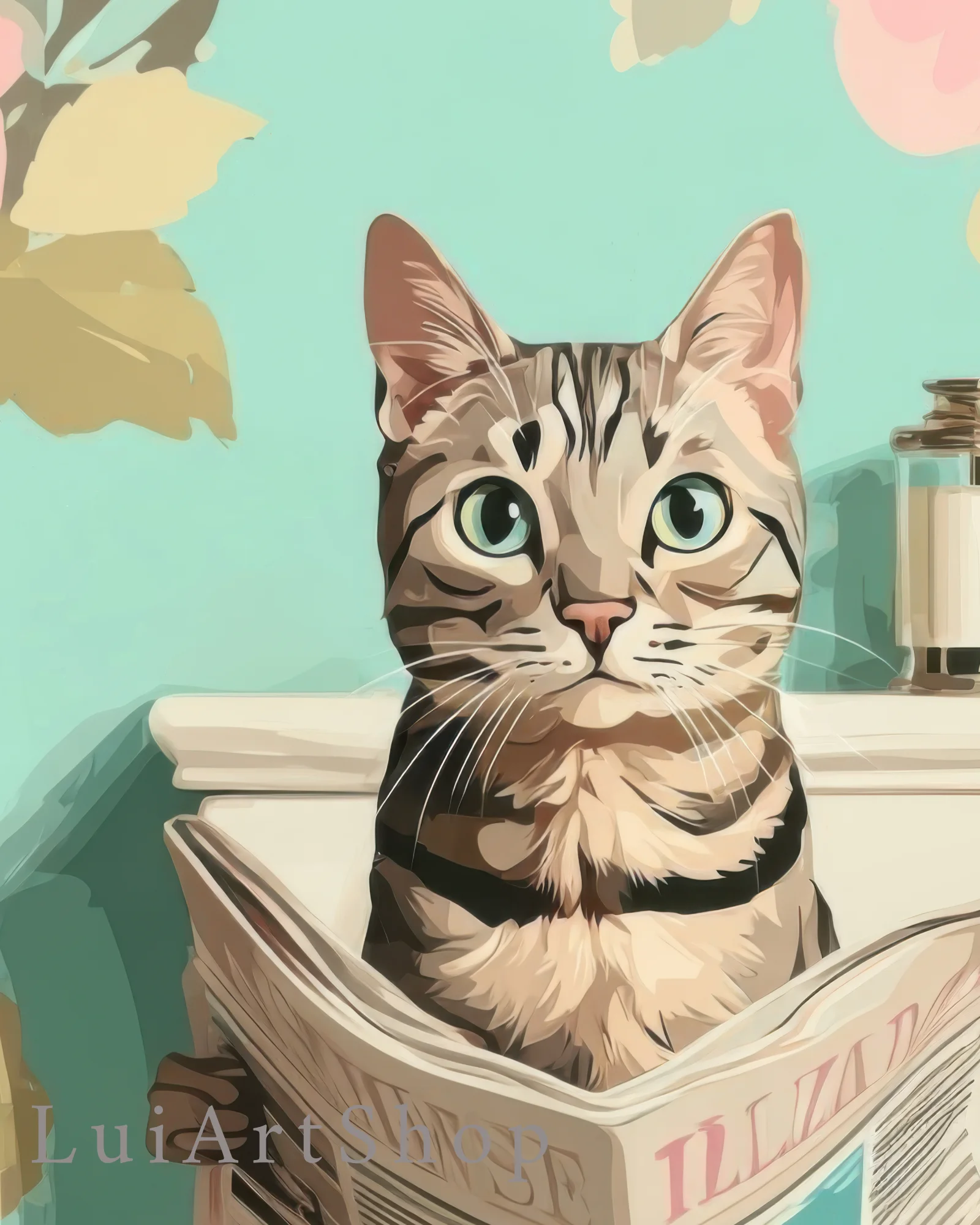 American Shorthair Cat Toilet Reading Newspaper Printable Poster - Image 9