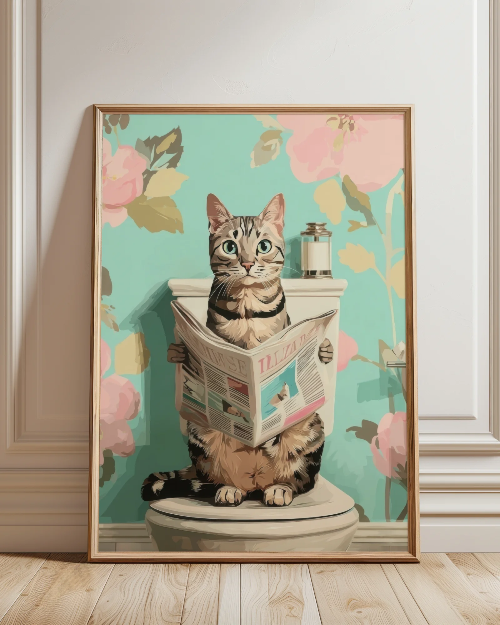 American Shorthair Cat Toilet Reading Newspaper