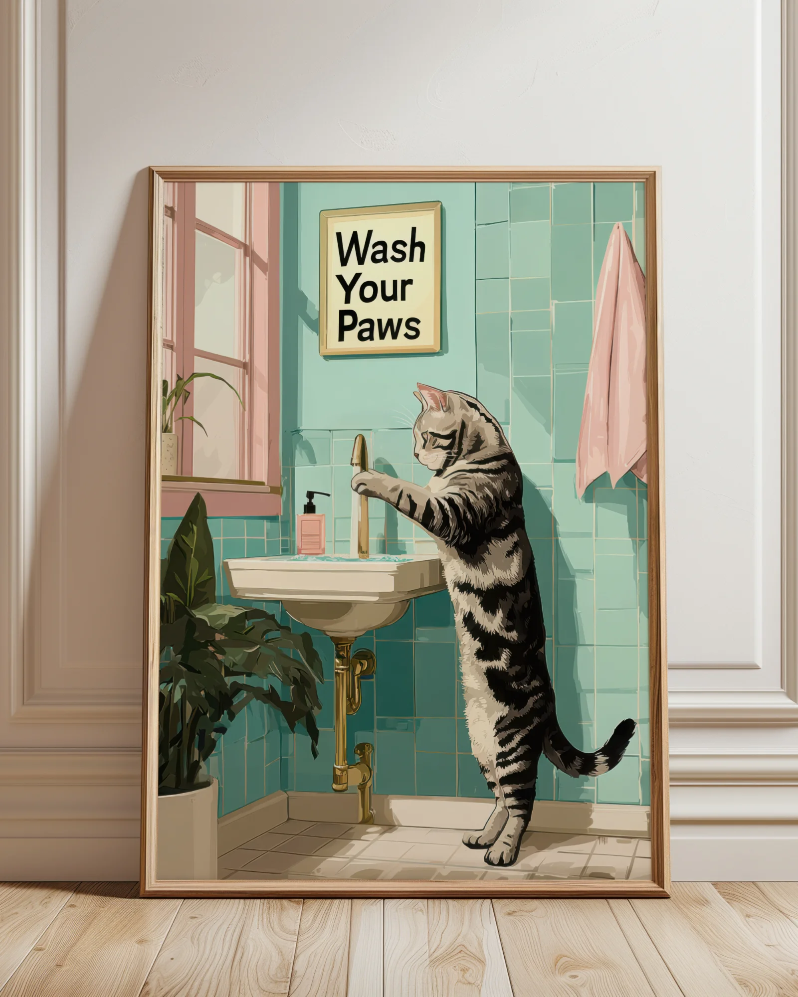American Shorthair Cat Wash Your Paws Printable Poster