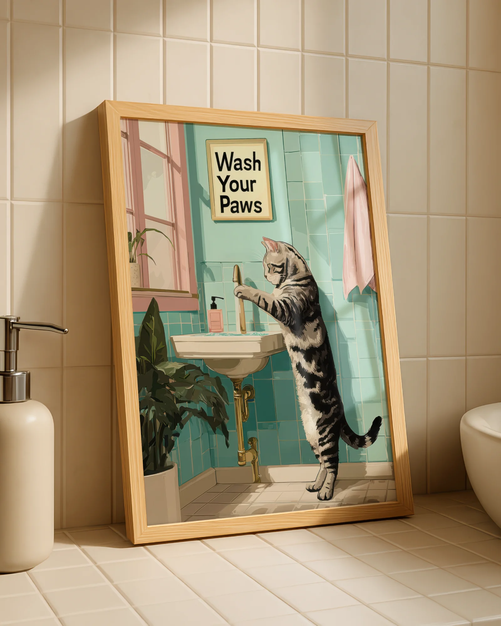 American Shorthair Cat Wash Your Paws Printable Poster