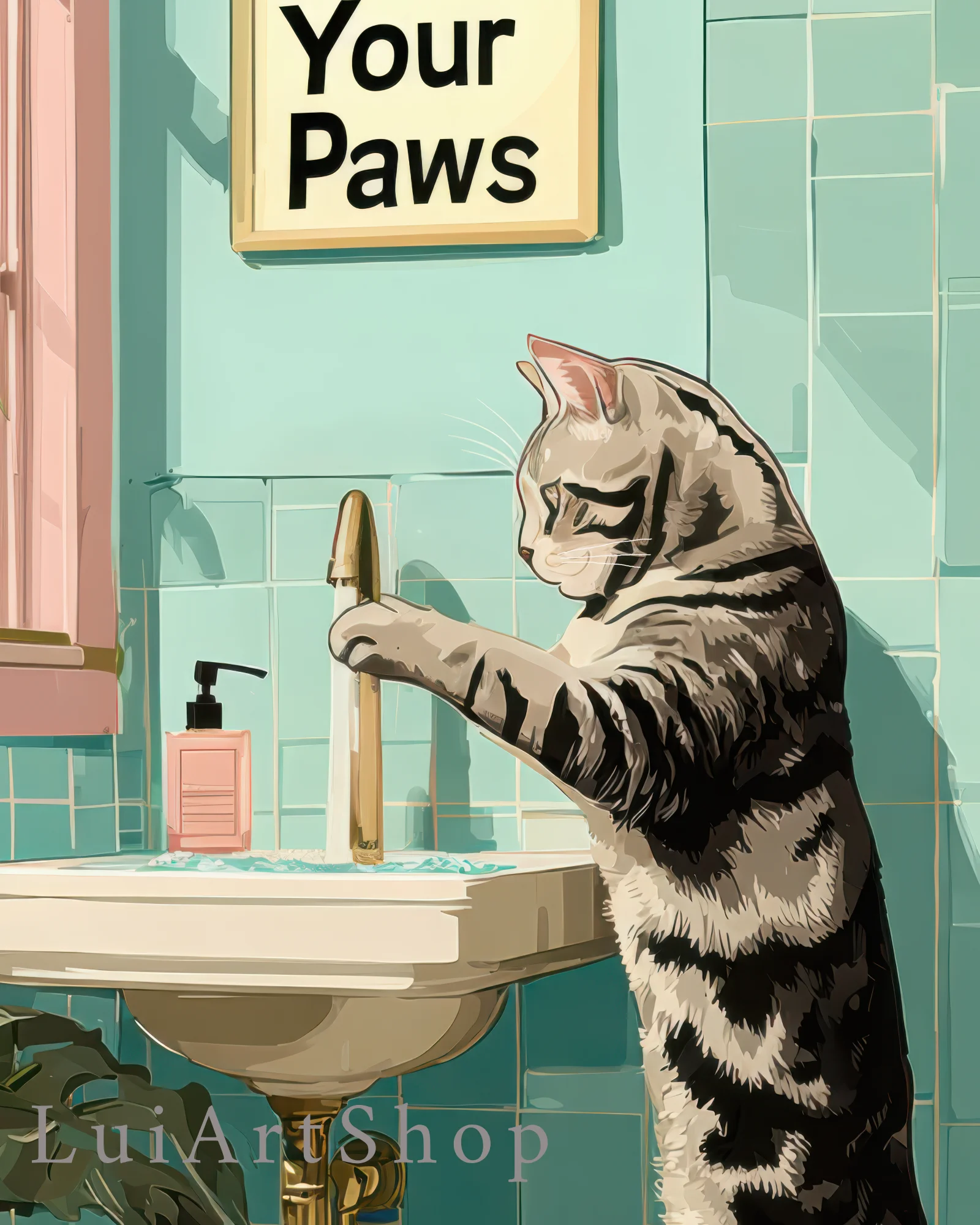 American Shorthair Cat Wash Your Paws Printable Poster