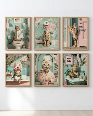 Orange Tabby Cat Bathroom Printable Poster Set of 6