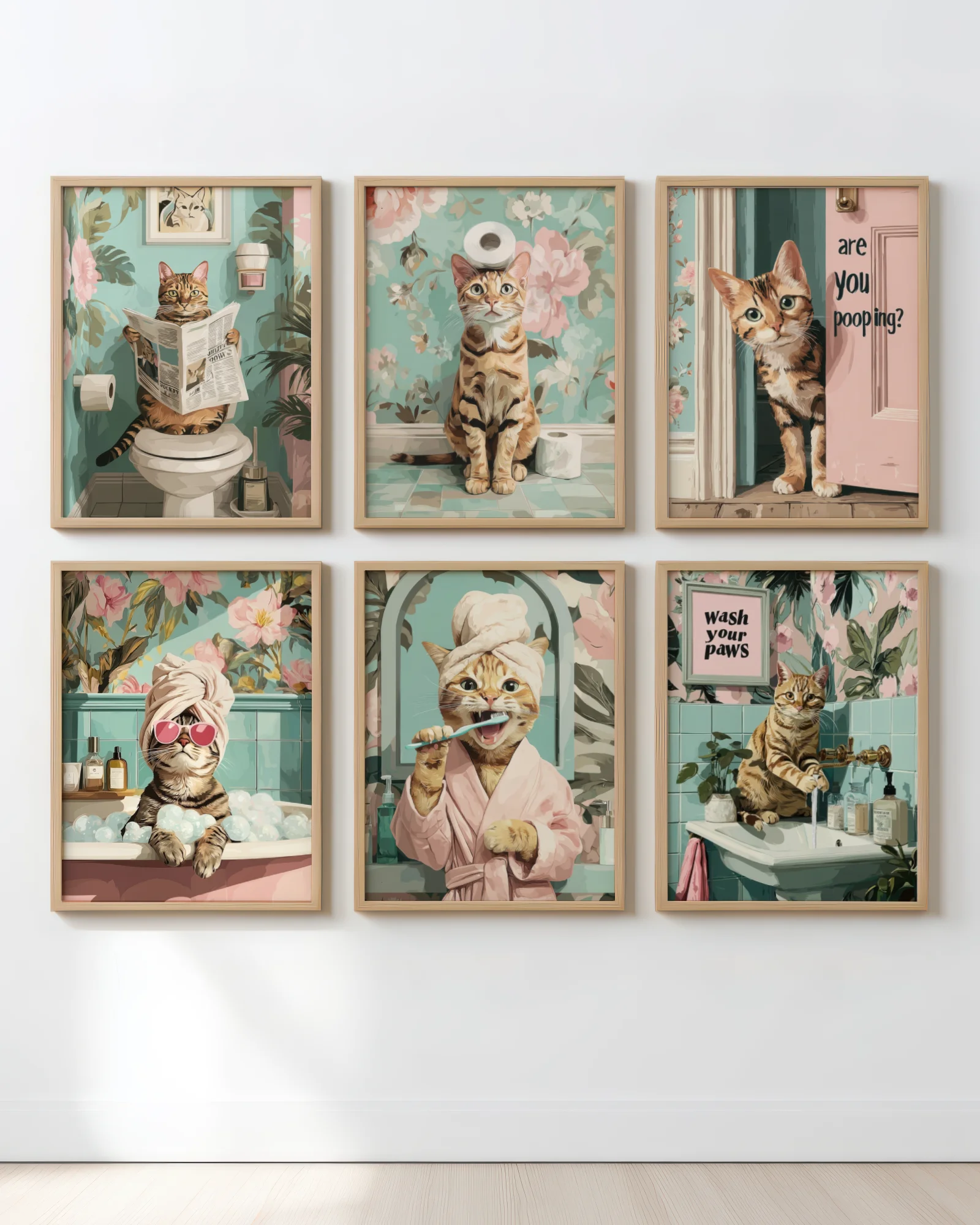 Orange Tabby Cat Bathroom Printable Poster Set of 6