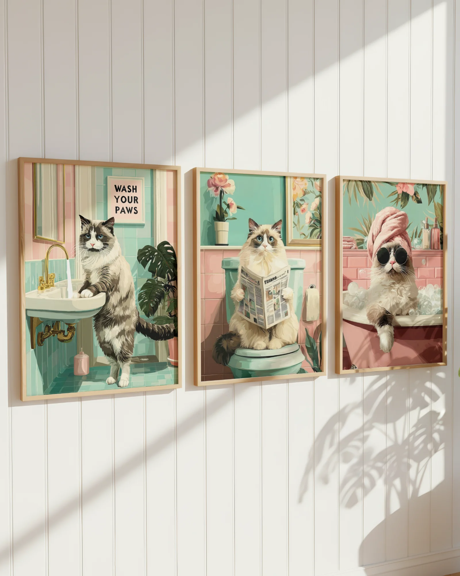 Ragdoll Cat Bathroom Printable Posters Set of 3 No.1