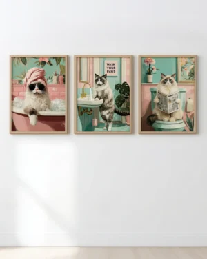 Ragdoll Cat Bathroom Printable Posters Set of 3 No.1