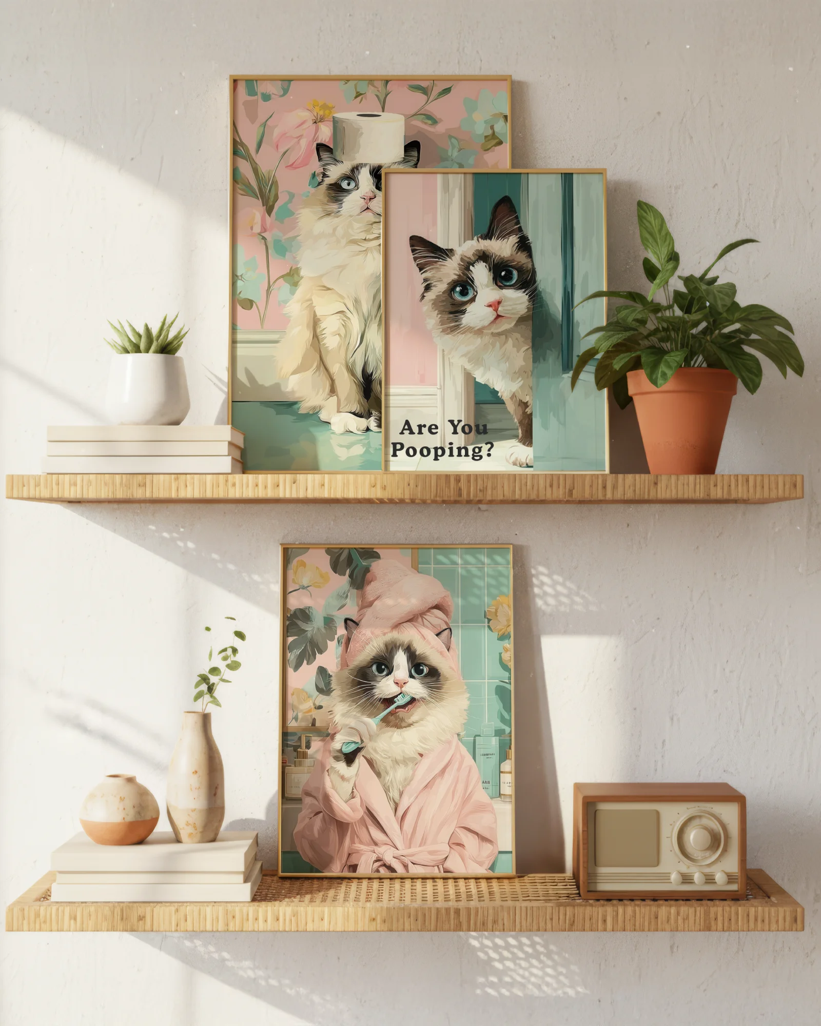 Ragdoll Cat Bathroom Printable Posters Set of 3 No.2