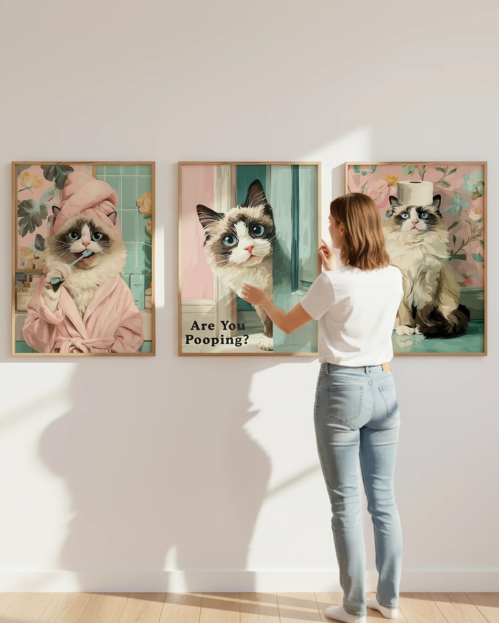 Ragdoll Cat Bathroom Printable Posters Set of 3 No.2