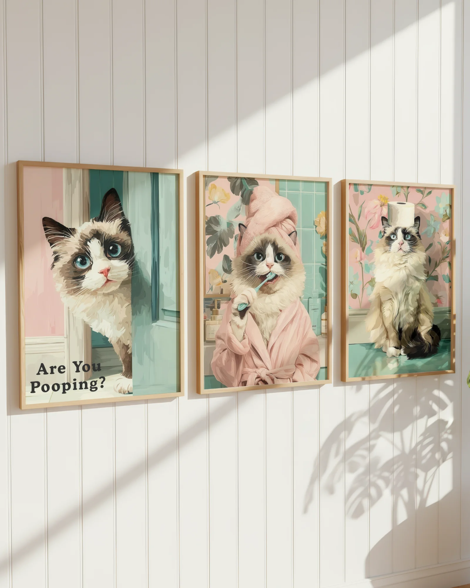 Ragdoll Cat Bathroom Printable Posters Set of 3 No.2