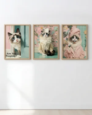 Ragdoll Cat Bathroom Printable Posters Set of 3 No.2