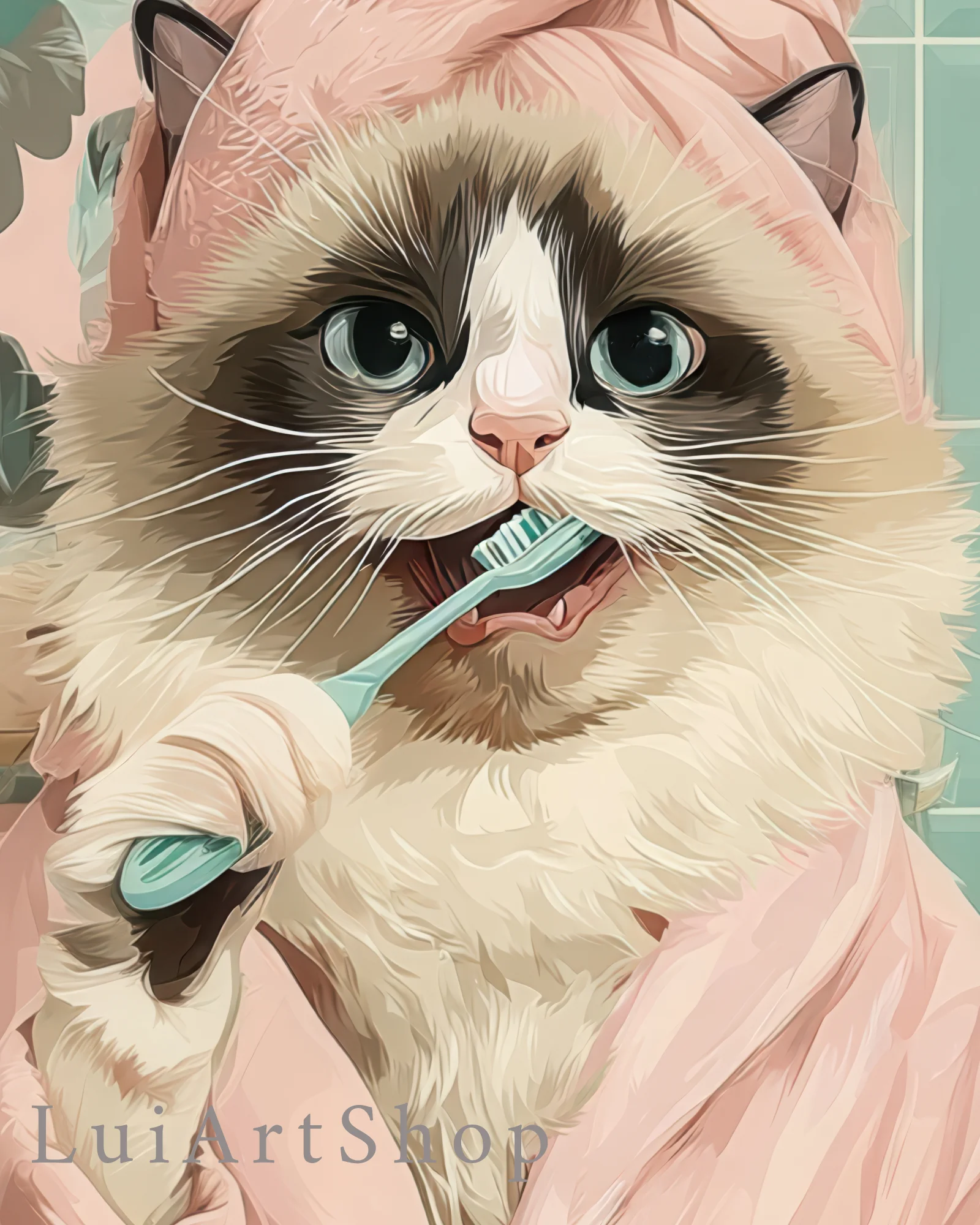 Ragdoll Cat Brushing Teeth