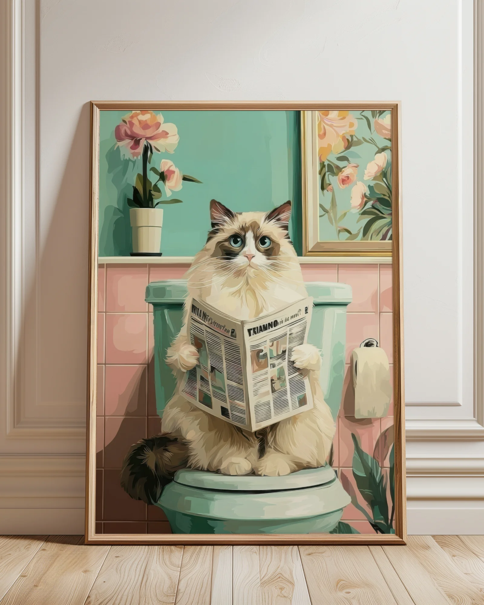 Ragdoll Cat Toilet Reading Newspaper Printable Poster