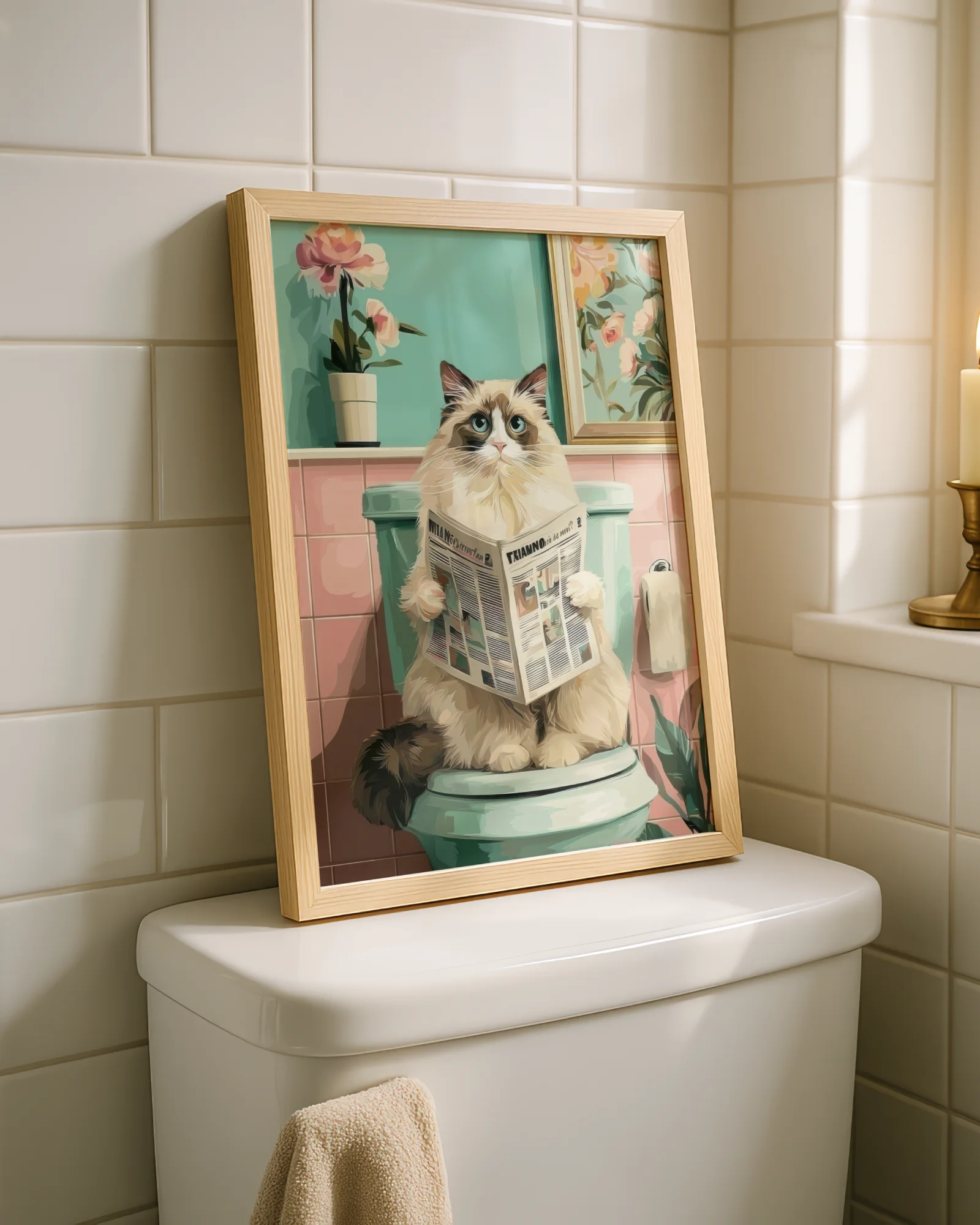 Ragdoll Cat Toilet Reading Newspaper Printable Poster