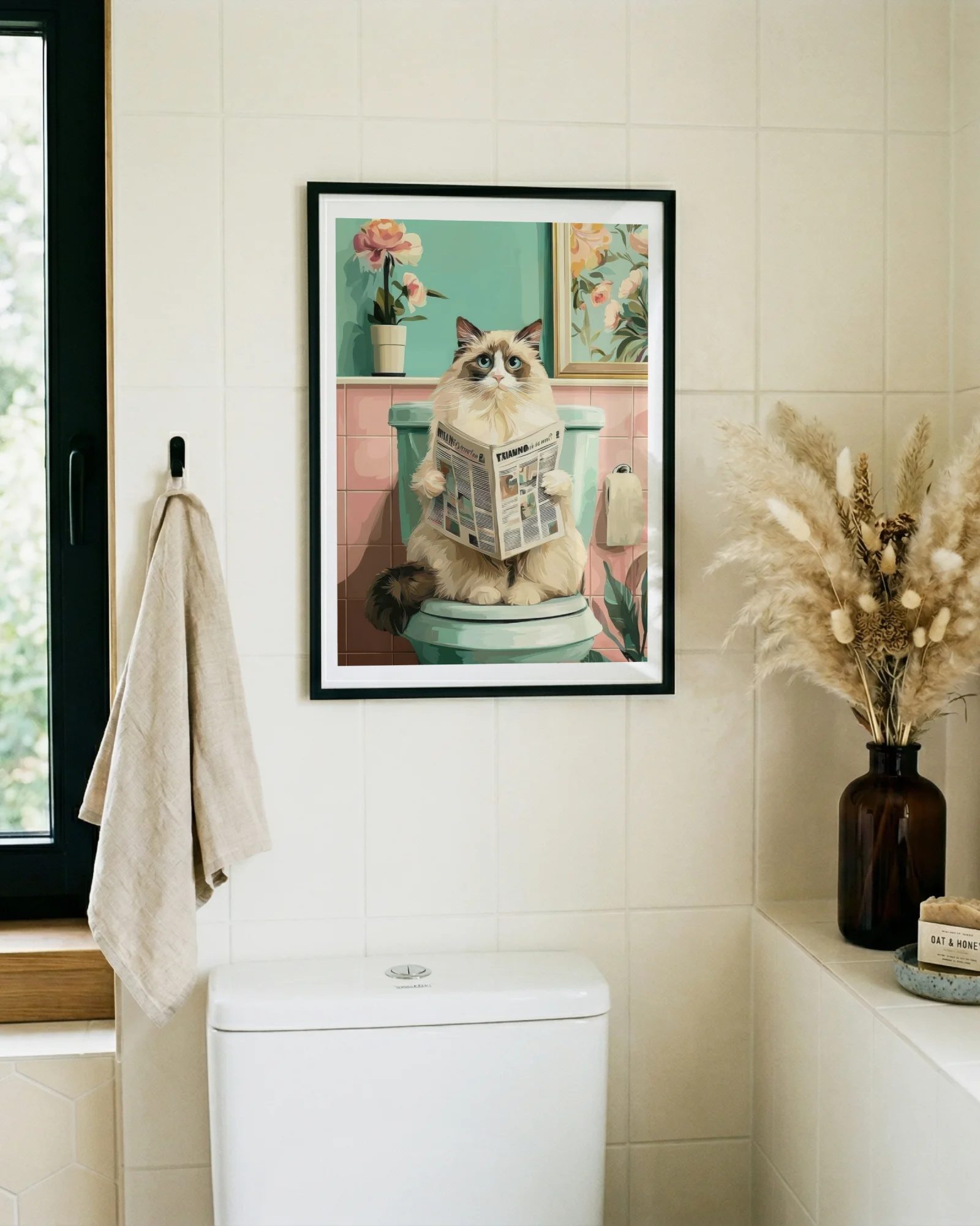 Ragdoll Cat Toilet Reading Newspaper Printable Poster