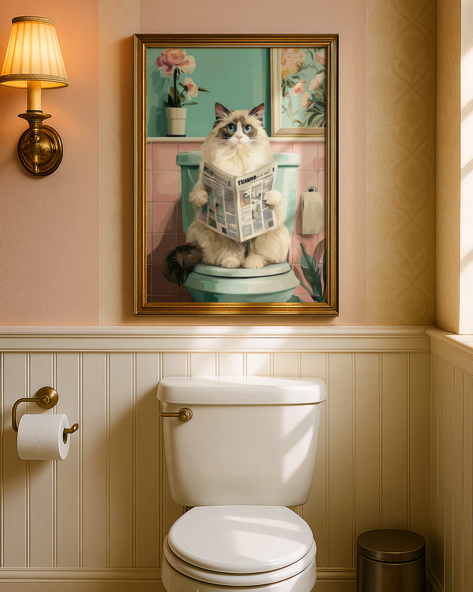 Ragdoll Cat Toilet Reading Newspaper Printable Poster