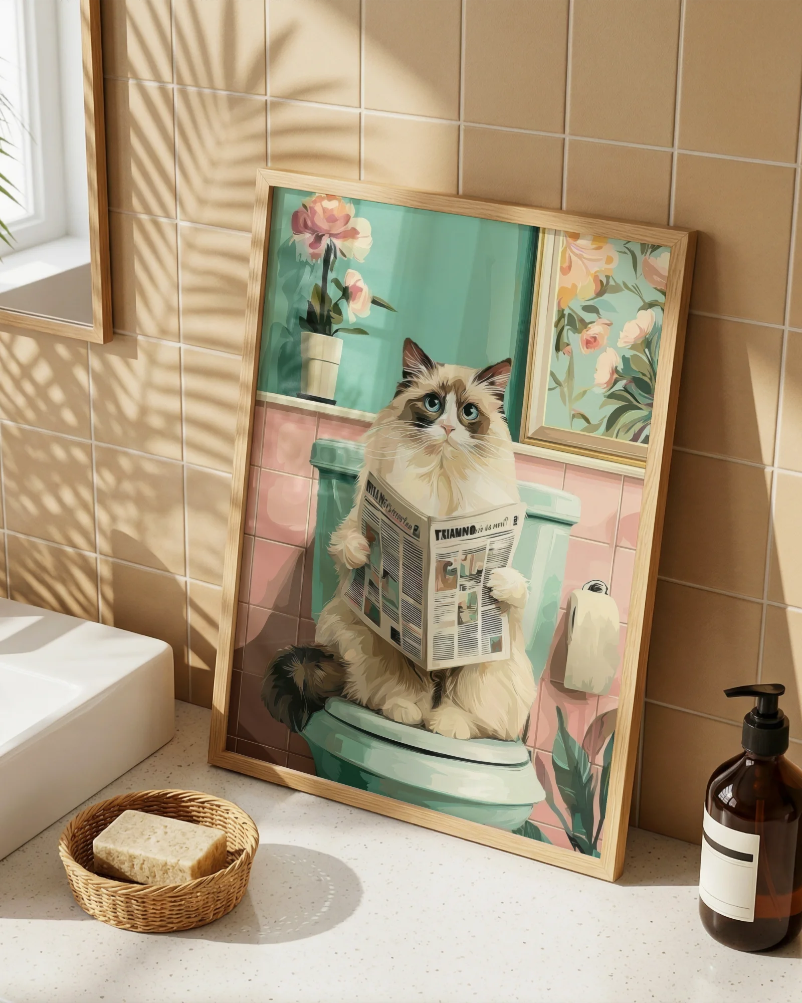 Ragdoll Cat Toilet Reading Newspaper Printable Poster