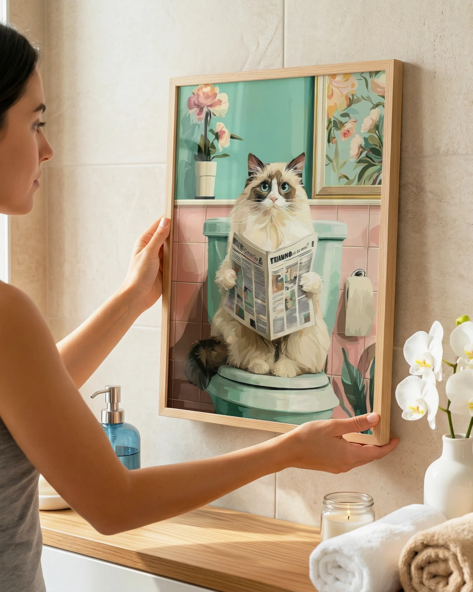 Ragdoll Cat Toilet Reading Newspaper Printable Poster