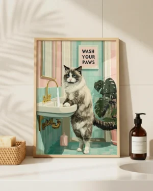 Ragdoll Cat Wash Your Paws Printable Poster