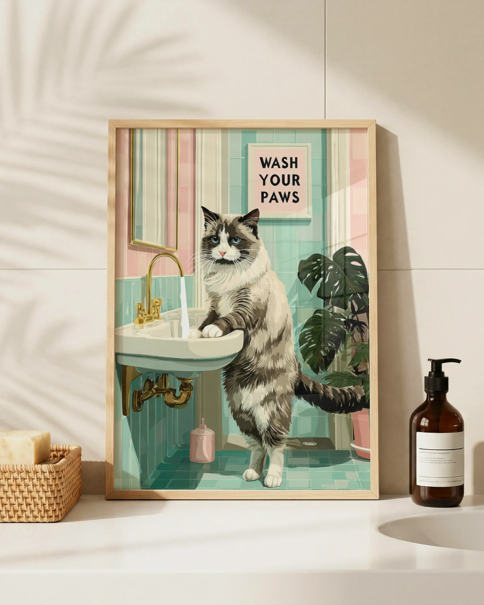 Ragdoll Cat Wash Your Paws Printable Poster