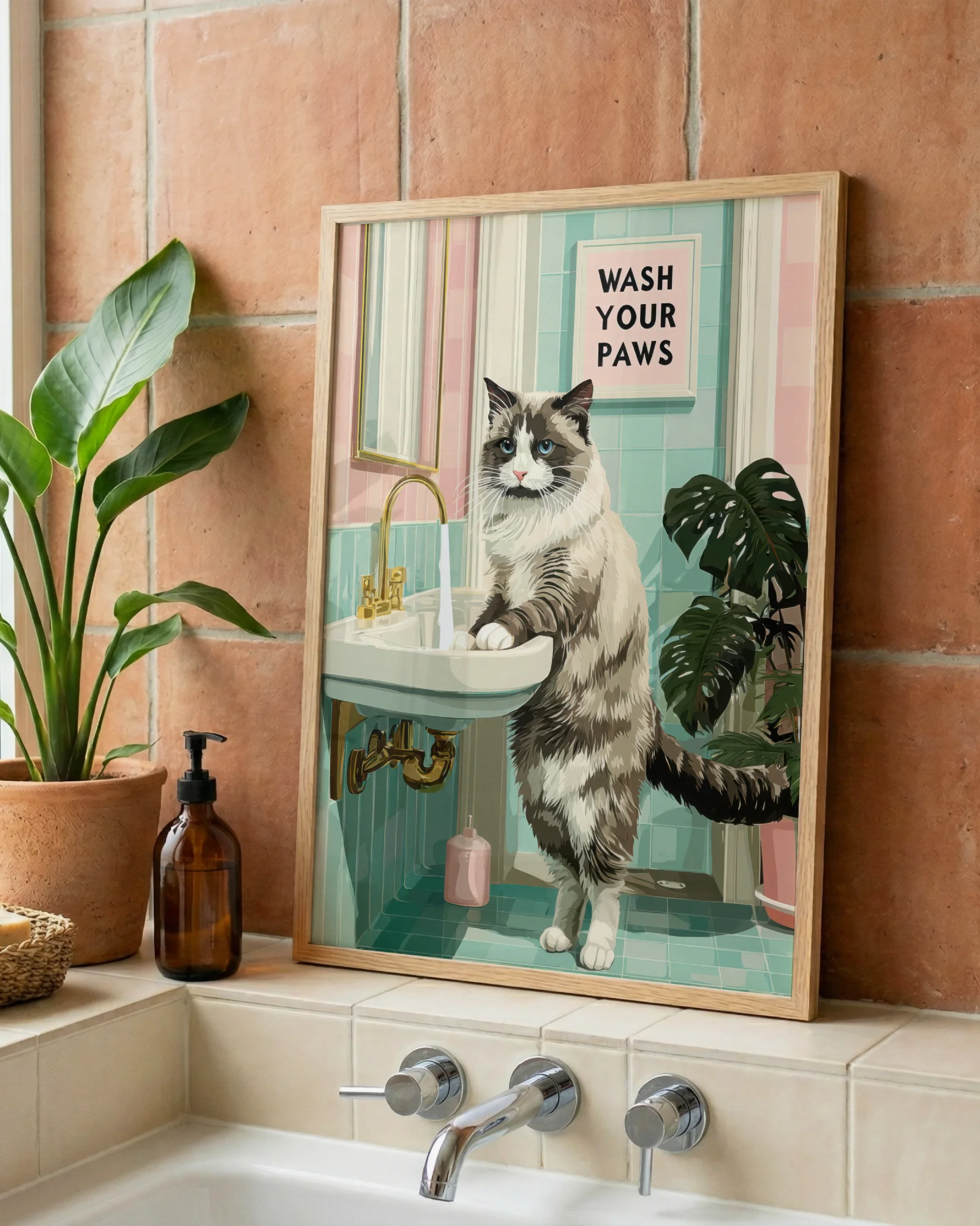 Ragdoll Cat Wash Your Paws Printable Poster