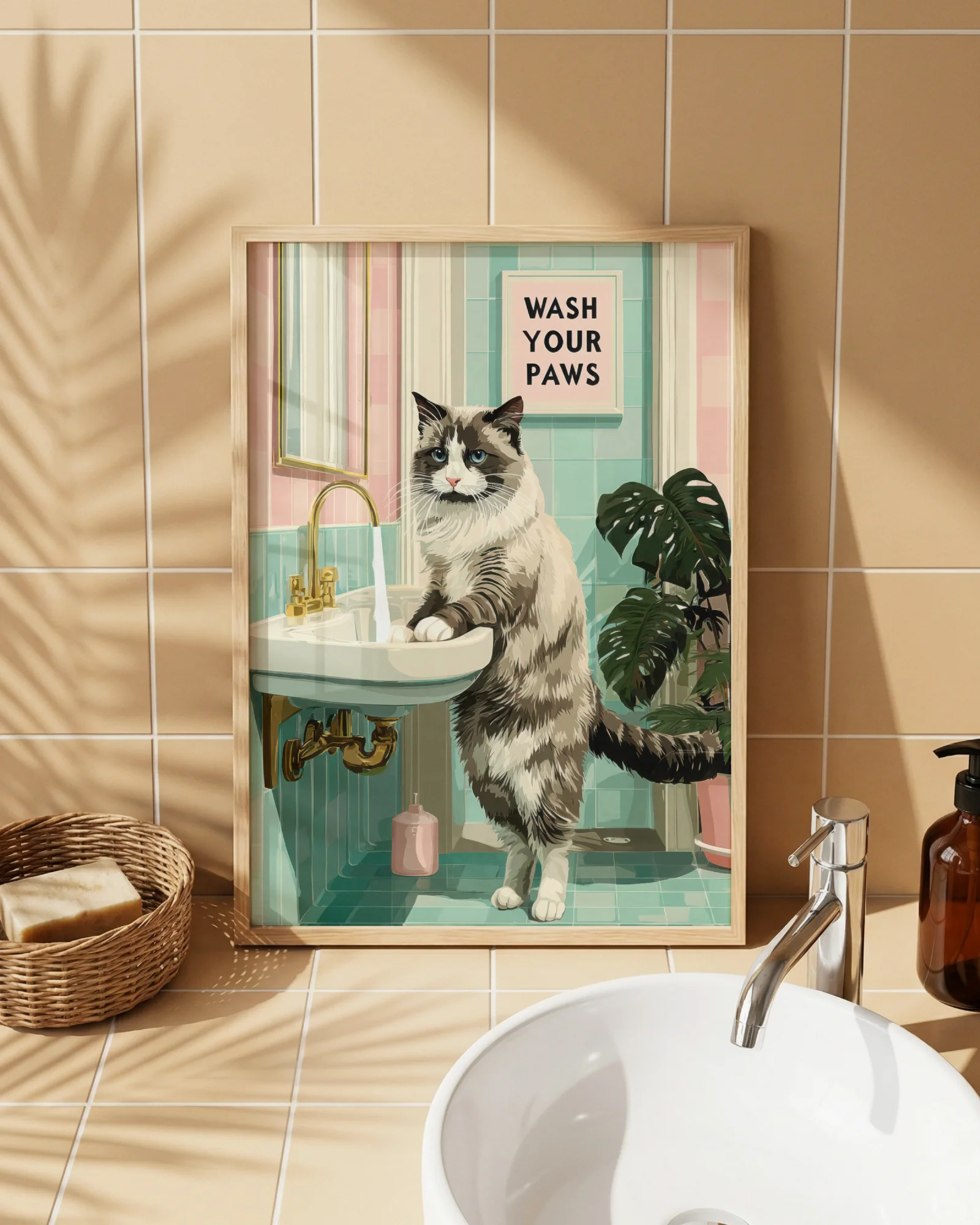 Ragdoll Cat Wash Your Paws Printable Poster