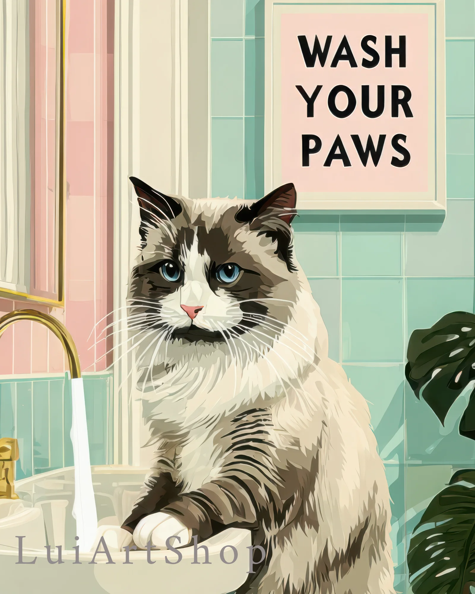 Ragdoll Cat Wash Your Paws Printable Poster