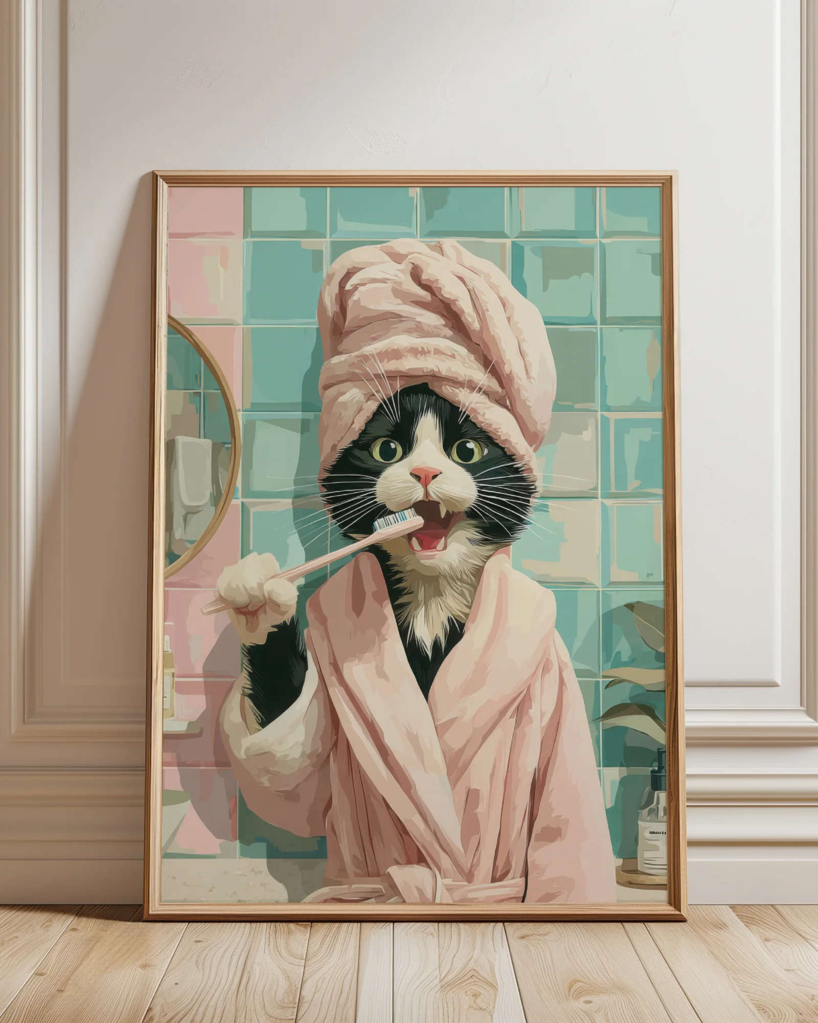 Tuxedo Cat Brushing Teeth