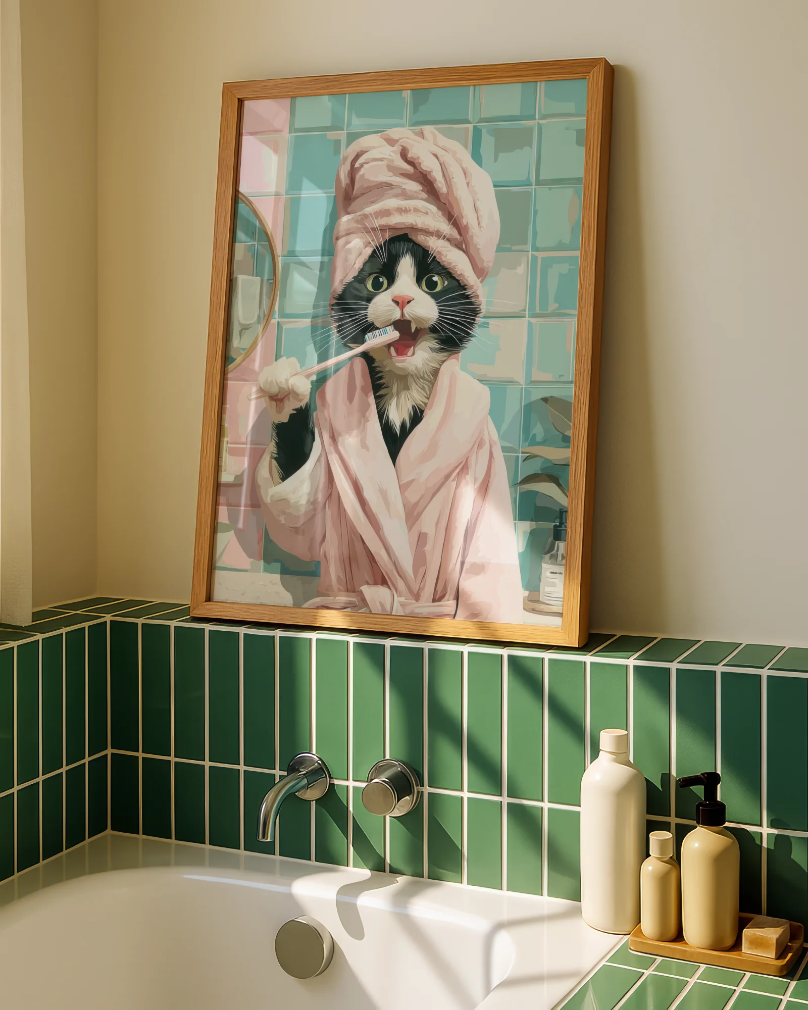 Tuxedo Cat Brushing Teeth