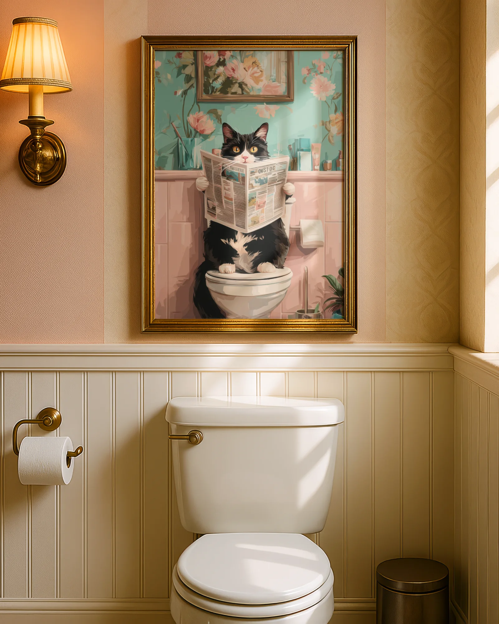 Tuxedo Cat on Toilet