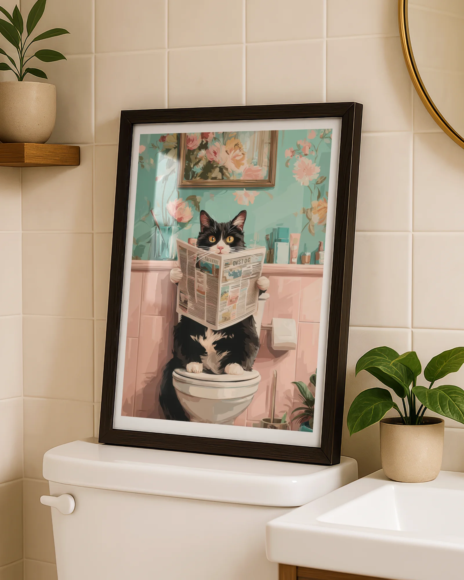 Tuxedo Cat on Toilet