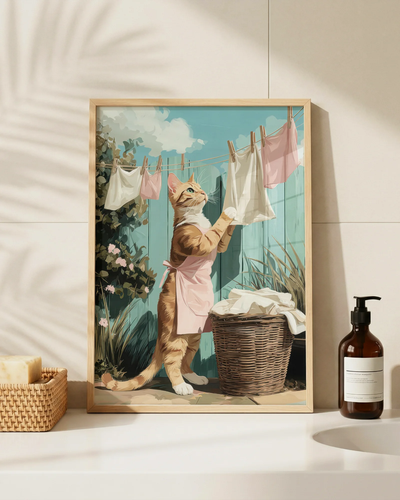 Orange Tabby Cat Hanging Laundry Printable Cat Poster