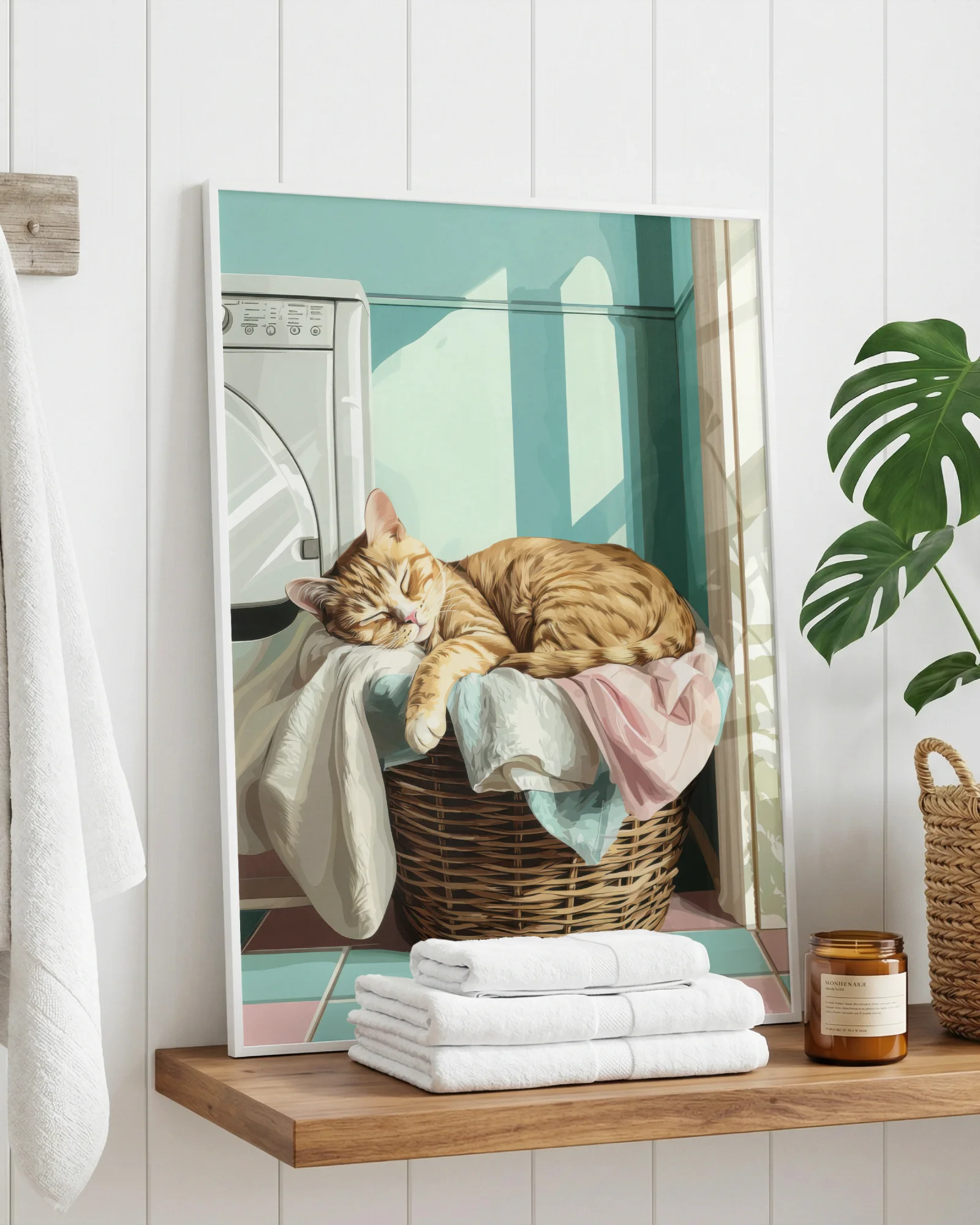 Orange Tabby Cat Sleeping in Laundry Basket Printable Cat Poster