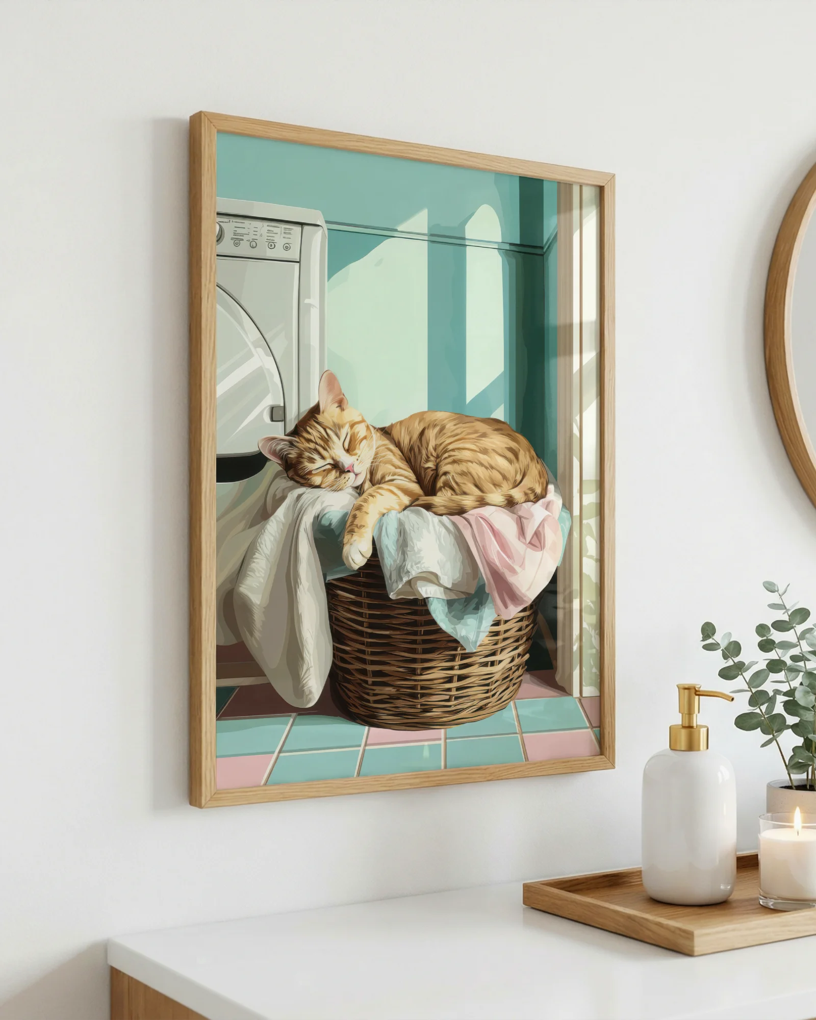 Orange Tabby Cat Sleeping in Laundry Basket Printable Cat Poster