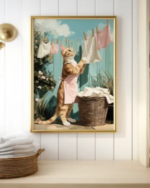 Orange Tabby Cat Hanging Laundry Printable Cat Poster