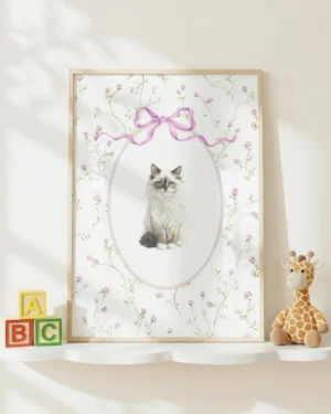 Ragdoll Kitten Pink Floral Nursery Printable Cat Poster