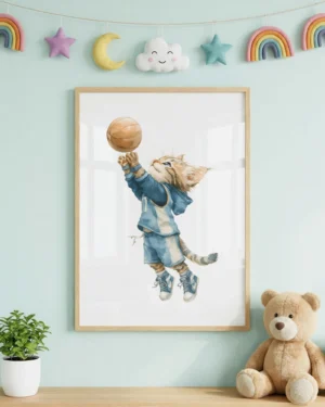 Basketball Tabby Kitten Nursery Printable Cat Poster