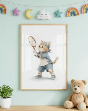 Tennis Tabby Kitten Nursery Printable Cat Poster