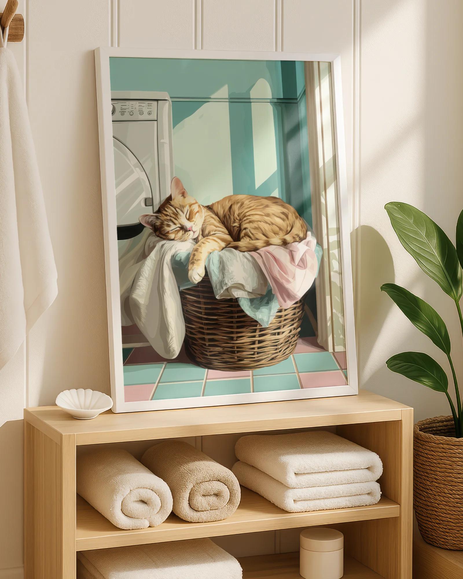 Orange Tabby Cat Sleeping in Laundry Basket Printable Cat Poster