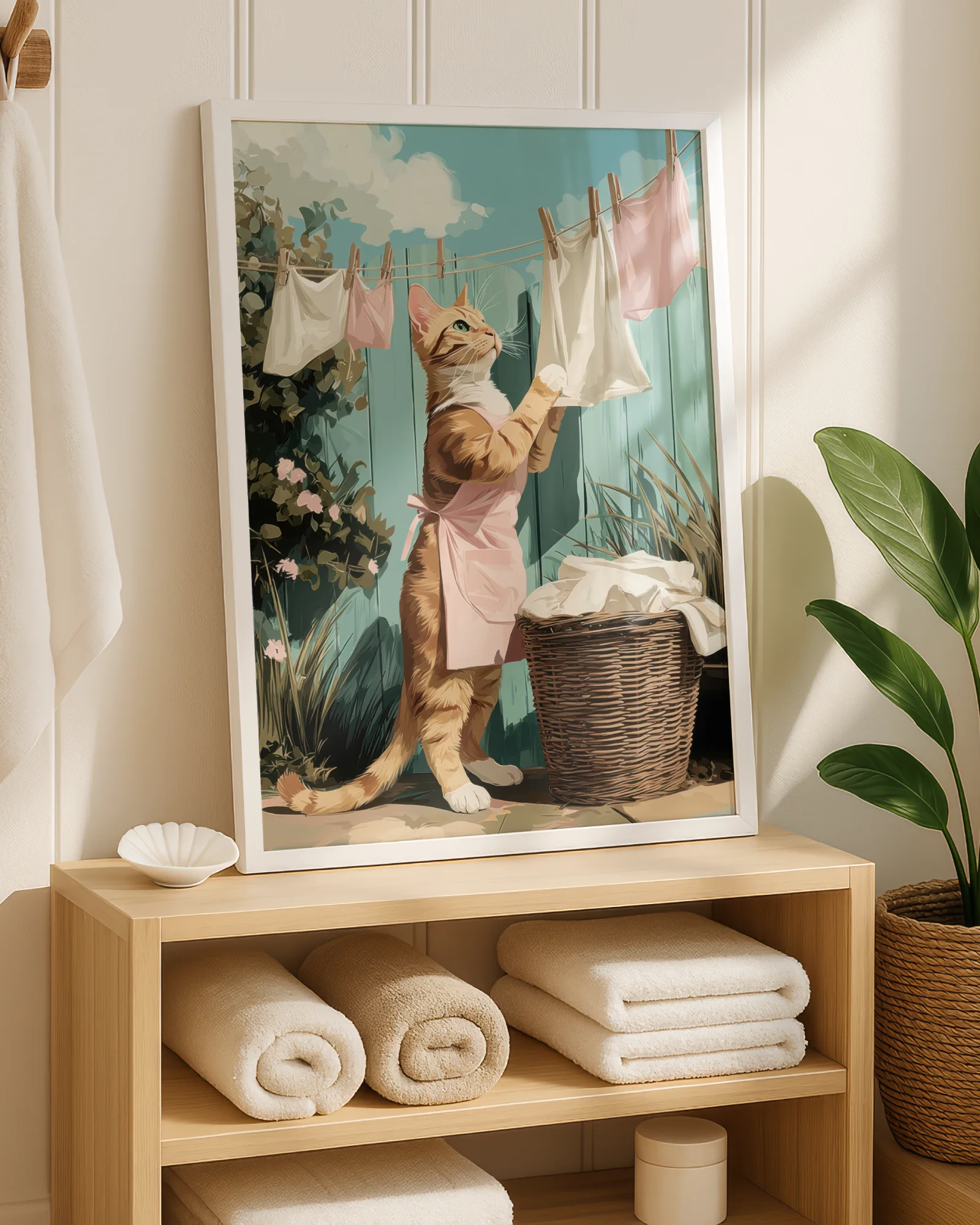 Orange Tabby Cat Hanging Laundry Printable Cat Poster