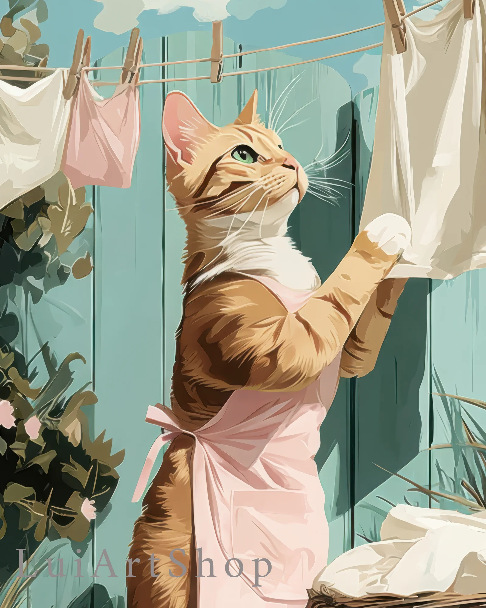 Orange Tabby Cat Hanging Laundry Printable Cat Poster