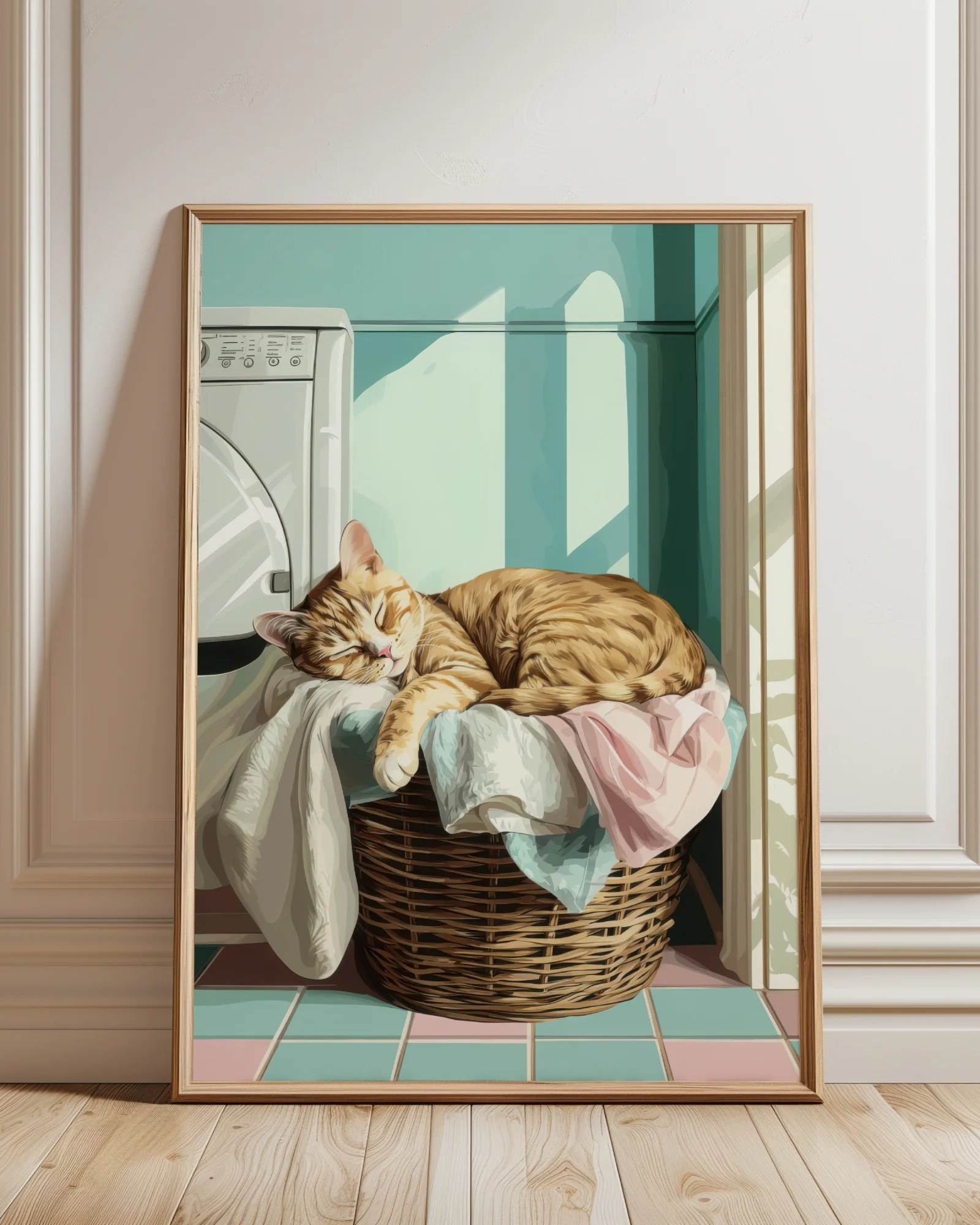 Orange Tabby Cat Sleeping in Laundry Basket Printable Cat Poster