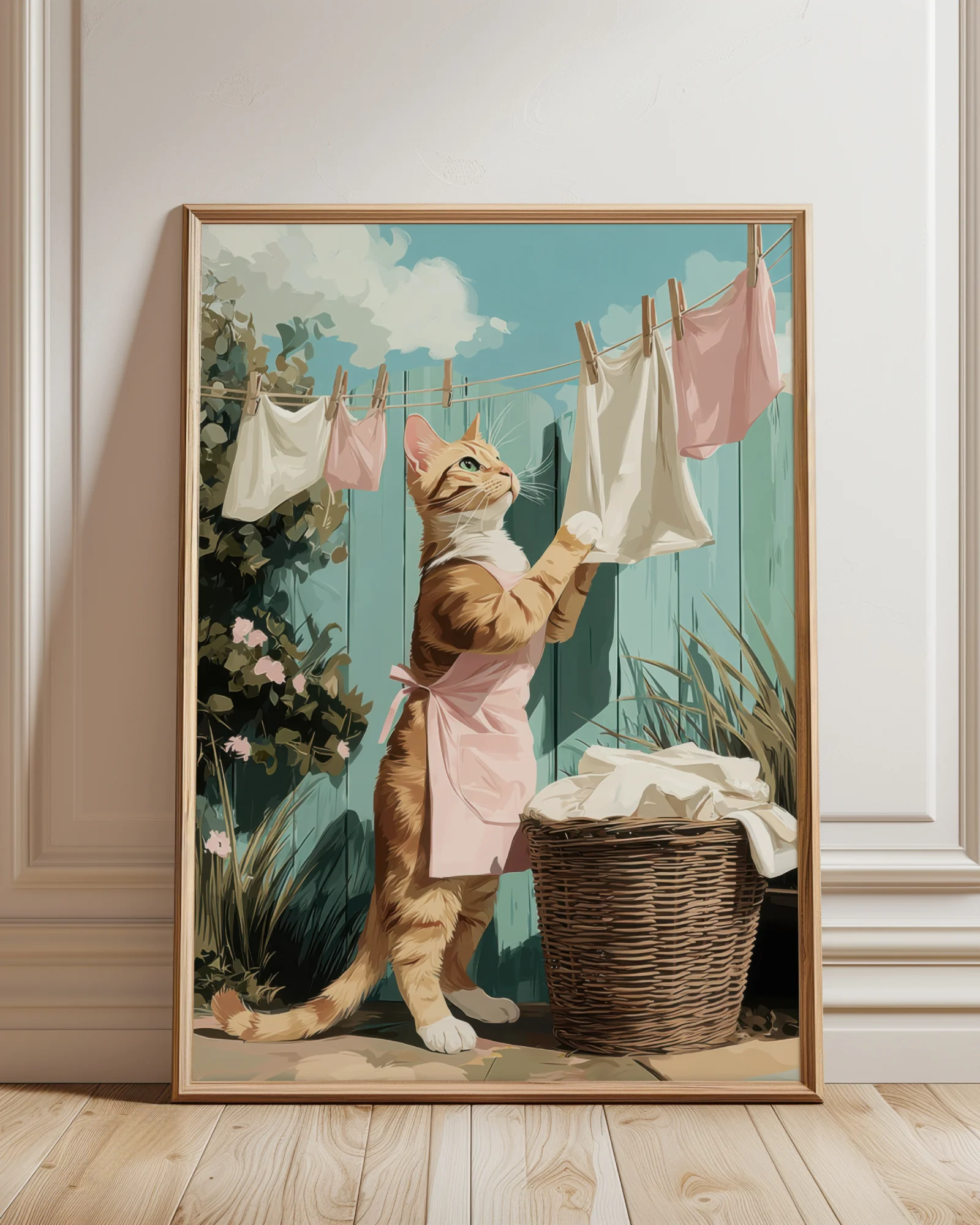 Orange Tabby Cat Hanging Laundry Printable Cat Poster