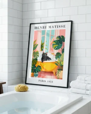Matisse Inspired Black Cat in Bubble Bath Printable Poster