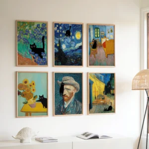 Set of 6 Van Gogh Inspired Black Cat Printable Poster